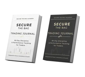 Secure The Bag Trading Journal - 90 Day Edition Minimal White & Midnight Black Premium Cover Structured Daily Notes Personal Reflection Weekly Review