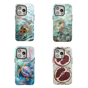 [HOT] Sea Turtle Stained Glass Print Phone Case, Ocean Mosaic Graphic Printed Cover, Coastal Aesthetic Cute Animal Tough Protective Case Gift