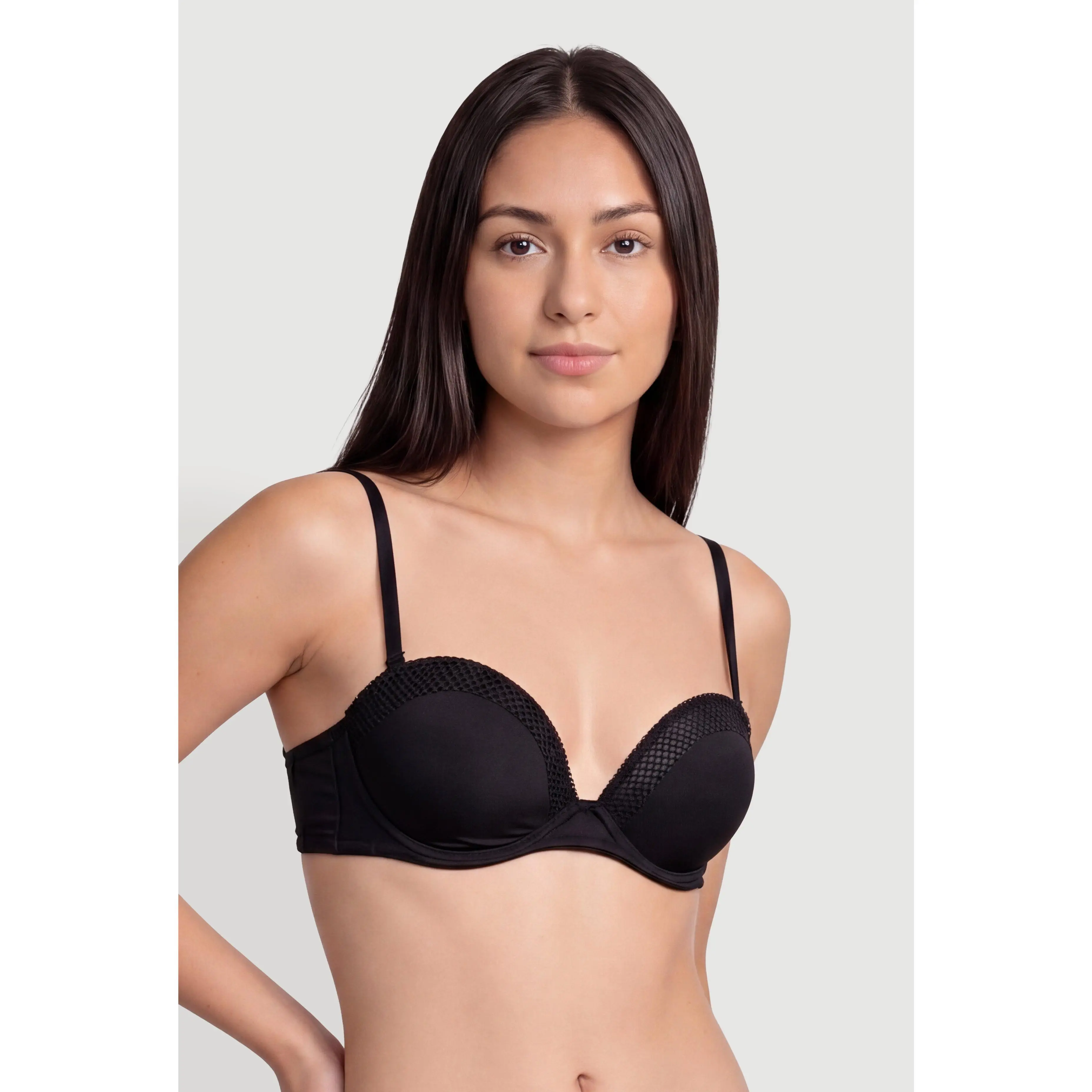 Fishnet Detail Convertible Plunge Bra with Underwire Support