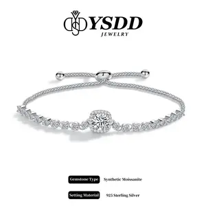 【#382】New Square Halo Slider Bracelet 1CT Synthetic Moissanite Jewelry in 925 Sterling Silver