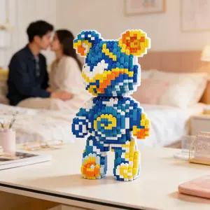 Block Toy Model Striped Bear, 27cm/10.63inch Gift Set Includes Hammer & Instructions, Desktop Decoration DIY Craft Kit