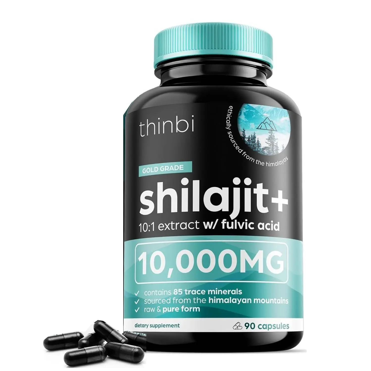Organic Himalayan Shilajit Capsules - 90 Count Bottle, Natural Chemical-Free Supplement with Fulvic Acid & Trace Minerals for All Ages Men & Women