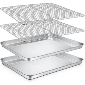 16 Inch Baking Sheet and Rack Set, Stainless Steel Cookie Sheets Oven Baking Pans Trays with Cooling Racks for Cooking & Roasting, Oven & Dishwasher Safe, (4Pcs)