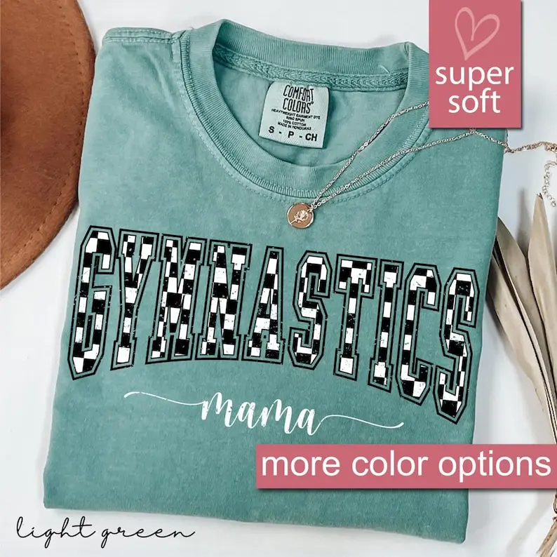 Comfort Colors® Gymnastics Mama Checkered Shirt, Gymnast Mom Shirt, Game Day Senior Night Gift