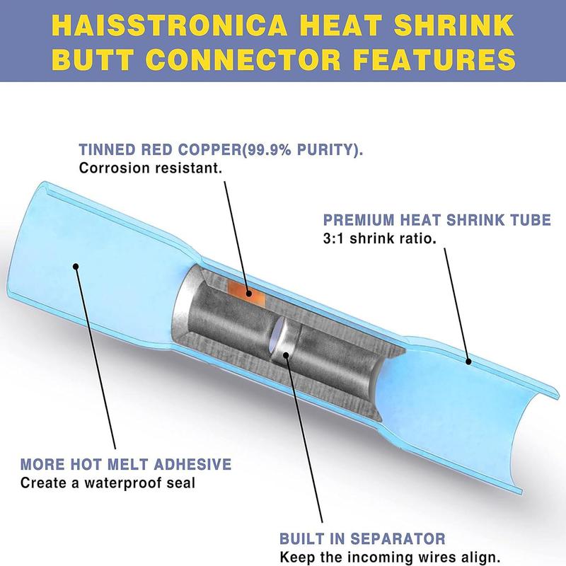 Heat Shrink Wire Connectors Kit (200pcs), Waterproof Insulated Electrical Terminals for Automotive & Marine Use, Durable & Reliable Cable Connectors