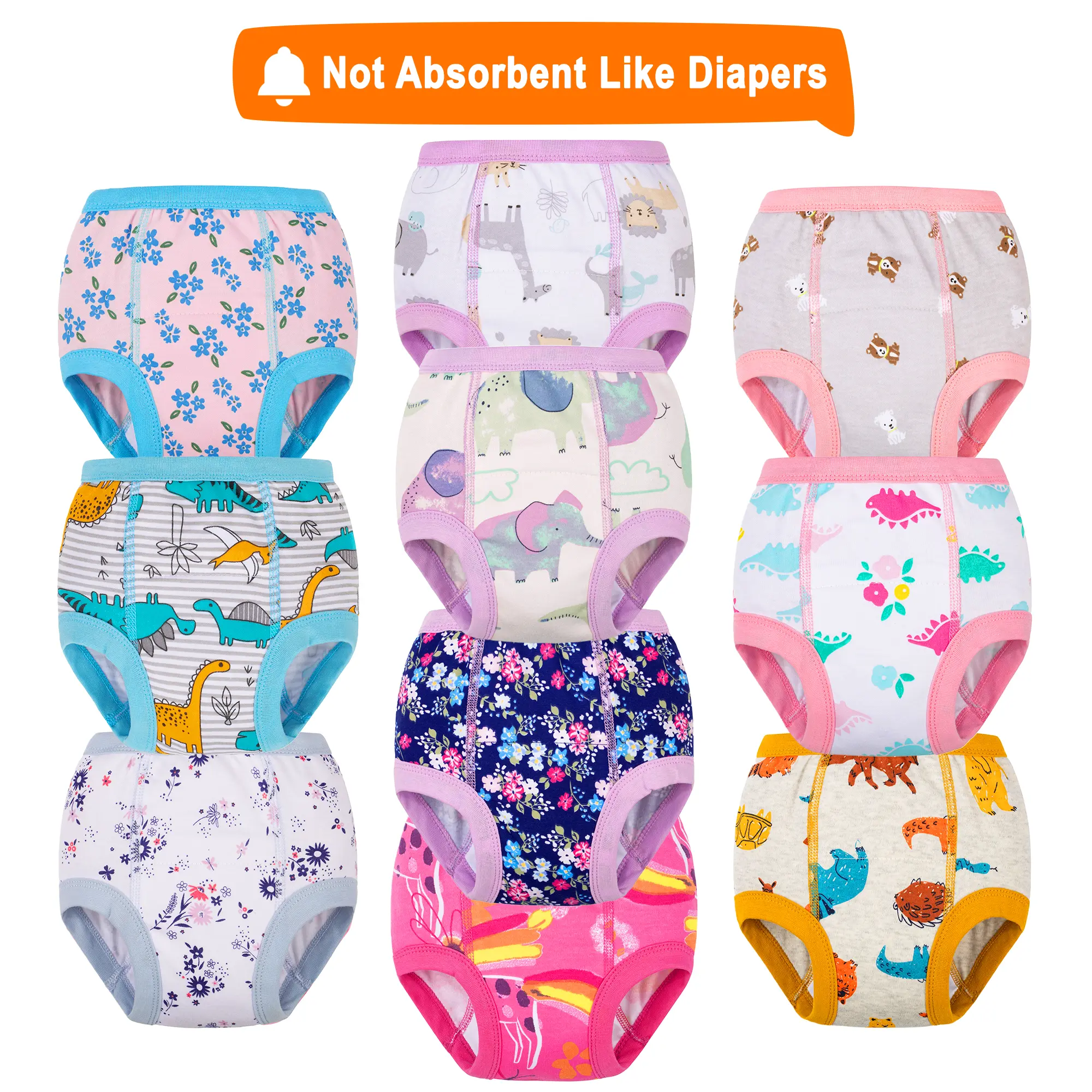 Toddler Potty Training Pants 10-Pack - Cotton Diaper Training Underwear for Boys, Girls with Cartoon, Playful Designs, Cotton Toddler Underwear, Diaper Training Pants