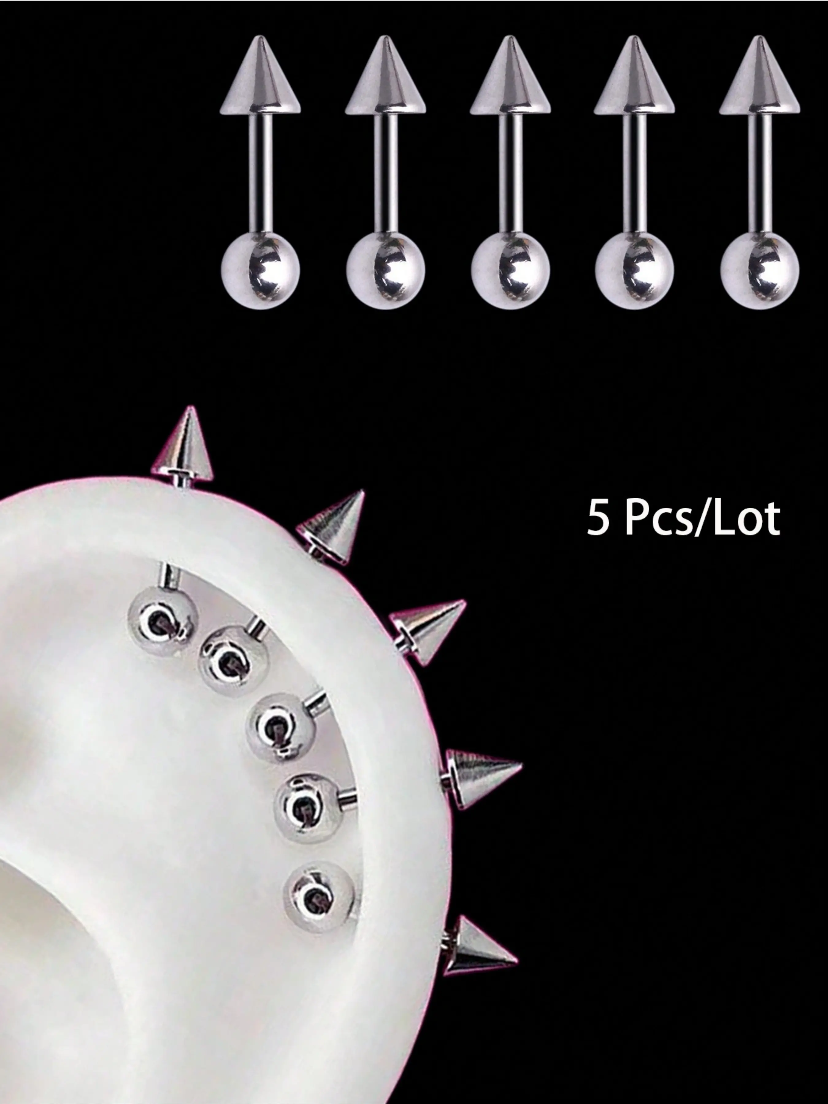 5 Pcs/Lot Punk style Stainless steel Spike Earring Helix piercing Tragus Forward Helix Evil Ear Piercing Stainless Steel Studs Punk Earrings Ear Cartilage Studs