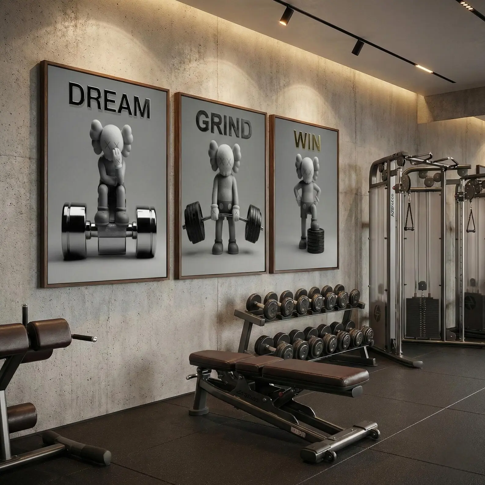 Set Of 3 Kaws-Style Motivational Designer Wall Posters, Hypebeast Gym Decor, Home Wall Prints, Kaws Figured Pieces