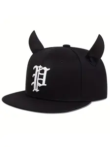 Men's Gothic Letter P Embroidered Baseball Cap, Adjustable Snapback, Polyester Fiber, Sun Protection, Hip Hop Style Outdoor Casual Wear, Quality Caps, Snapback Hat