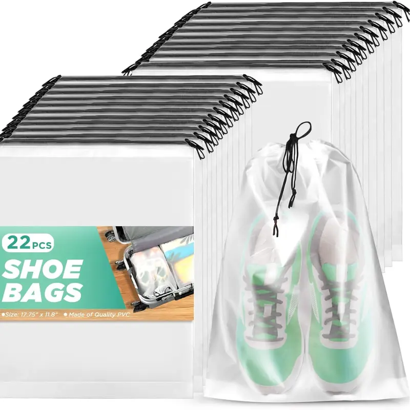 Transparent Shoe Bags for Travel 22 Pack Large Clear Shoe Organizers Pouch with Rope Portable Drawstring Storage Bag for Men & Women