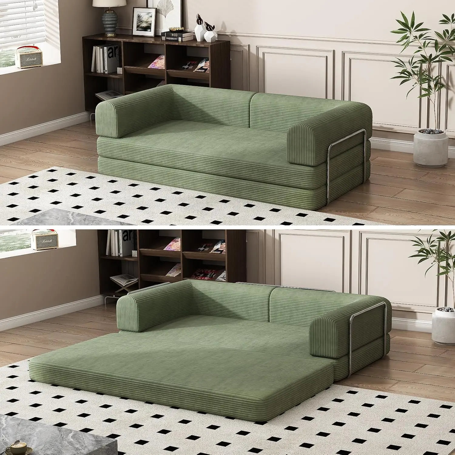 GAOMON Convertible Sleeper Sofa Bed, Sleeper Sofa | Corduroy Fabric | High-Density Sponge | Fixed-Shape Frame, Modular Sofa Bed for Living Room Lounge Studio 78.7 * 39.4 * 29.6 Inch