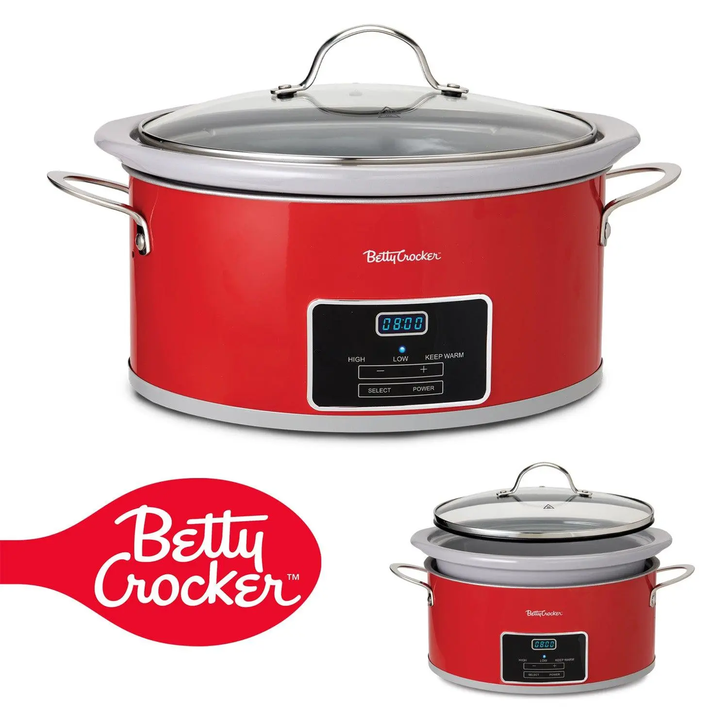 Betty Crocker 6-Quart Oval Digital Slow Cooker, Programmable Crock Pot Up to 20 Hours, Electric Cooking Pot with LCD Digital Display, Removable Stoneware Crock Liner, 240 Watts