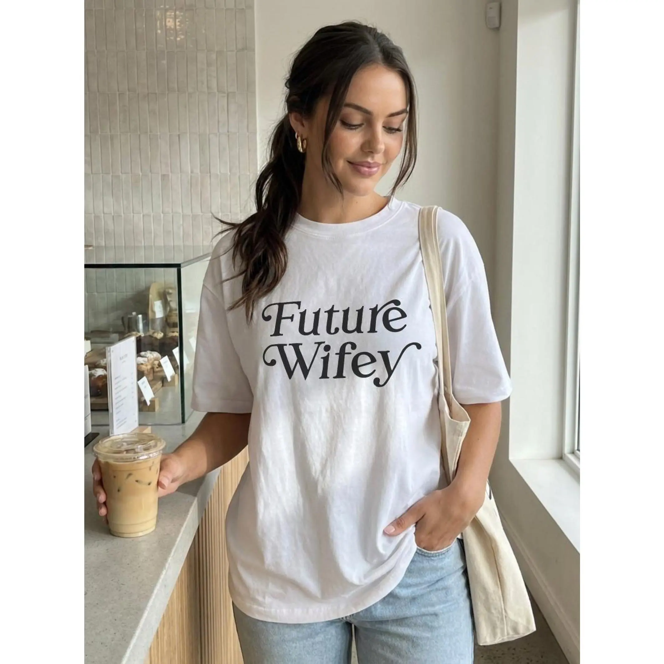 Future Wifey Graphic Tee Bride To Be Shirt Bridal Shower T Shirt Engagement Gift Wedding Morning Top Bachelorette Party Outfit 100% Cotton Short Sleeve Crew Neck Casual Unisex Streetwear Fashion Apparel Everyday Wear Gift for Brides Women Men
