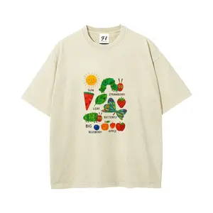 Hungry Caterpillar Teacher Shirt - Retro Washed Aesthetic Mommy Tee, Summer Loose Fit Cotton Graphic T-Shirt, Cute Educational Illustration Top for Women