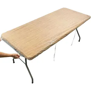 Clear Vinyl Rectangle Fitted Tablecloth Elastic Edged Table Cloth Waterproof Oil-Cover