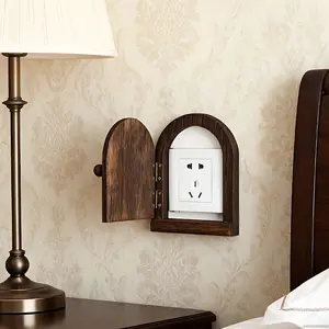 Decorative Wooden Outlet Cover, Wall Mount Socket Cover Box with Hinged Door, Rustic Electrical Outlet Hider, Safety Plug Cover, Home Wall Decor, Easy Install