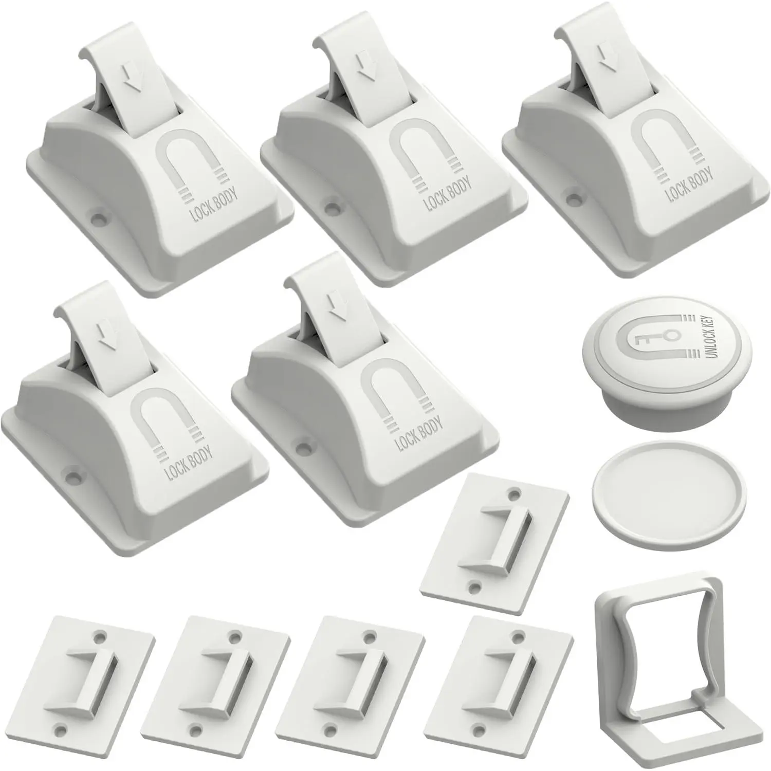4 count Magnetic  Cabinet Locks for  Safety with 1 Key, 3M Adhesive  Proofing Cabinets & Drawers Latches  Safety Magnet Cabinet Lock for Cupboard and Pantry Door.
