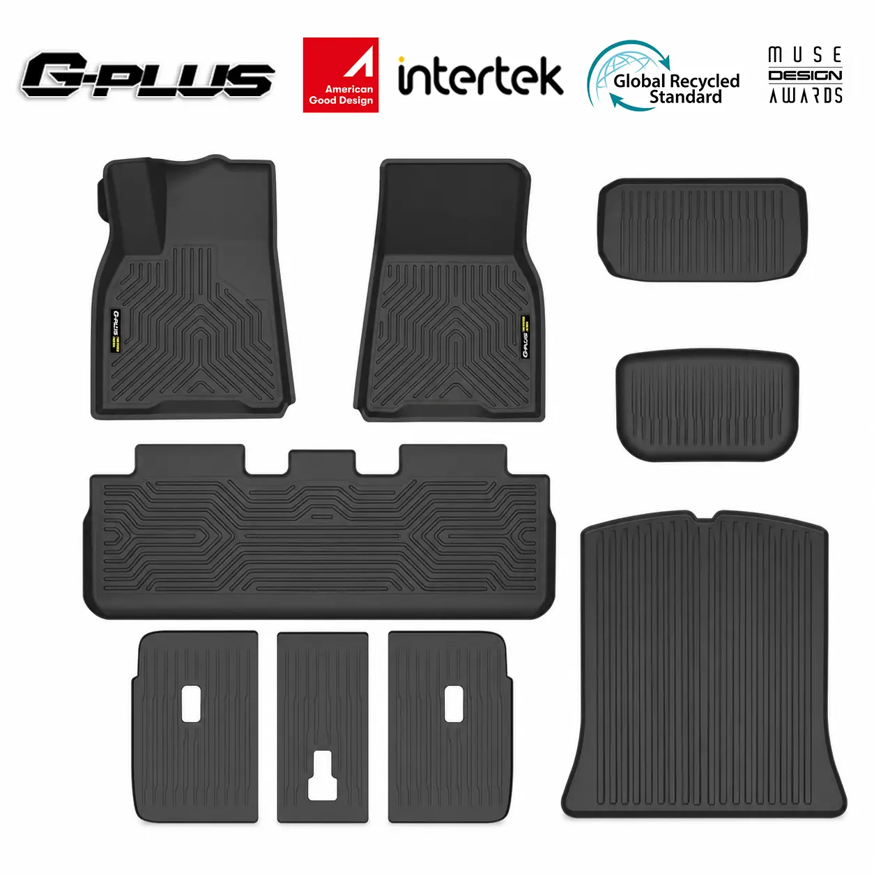 G-PLUS 9-Pieces TPE All-Weather Floor Mats & Cargo Liner Set, Pre-Cut Vehicle-Specific Waterproof Interior Protection for Tesla Model Y 2020-2024 5-SEAT (NOT for 7-SEAT), Custom-Fit for 1st-2nd-3rd Rows & Cargo Trunk Backrest, Black, Vehicle-Specific Fit