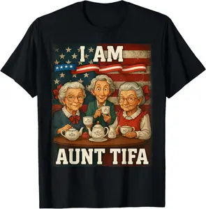 100% Cotton Fashion Garment Aunt Tifa American Flag Funny I Am Aunt Tifa American T-Shirt