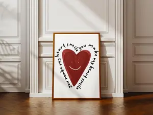 You Make My Heart Smile Poster - Red Poster - Trendy Maximalist Wall Art - Cute Valentine's Decor Aesthetic