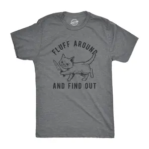 Mens Fluff Around and Find Out T Shirt Funny Pet Kitty Cat Animal Lover Knife Graphic Tee Mens Funny T Shirts Cool Vintage Fashion T-Shirt Gift Classic Menswear Funny Cat Short Sleeve Novelty Tees for Guys Dark Grey