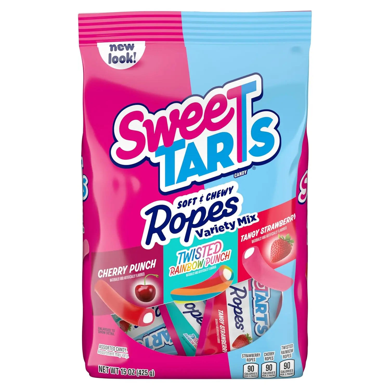 Ropes Candy, Variety Mix, Cherry Punch, Twisted Rainbow Punch, Tangy Strawberry, Soft and Chewy, 15 oz