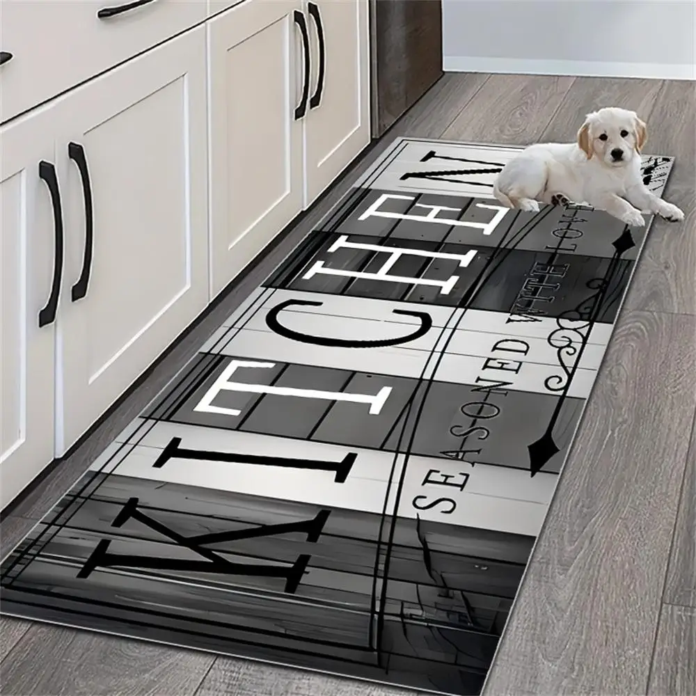 Letter Pattern Kitchen Mat, Non-slip Kitchen Rug, Rectangle Home Decor Floor Mat, Washable Soft Floor Carpet for Home Kitchen Living Room Bedroom