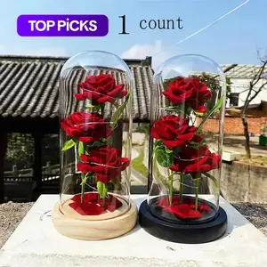 Everlasting Rose in Glass Dome with Light, Decorative Flowers, Artificial Realistic Rose Desktop Ornament (No Battery), Anniversary or Birthday Gift for Mom, Girls or Girlfriend #TOP PICKS