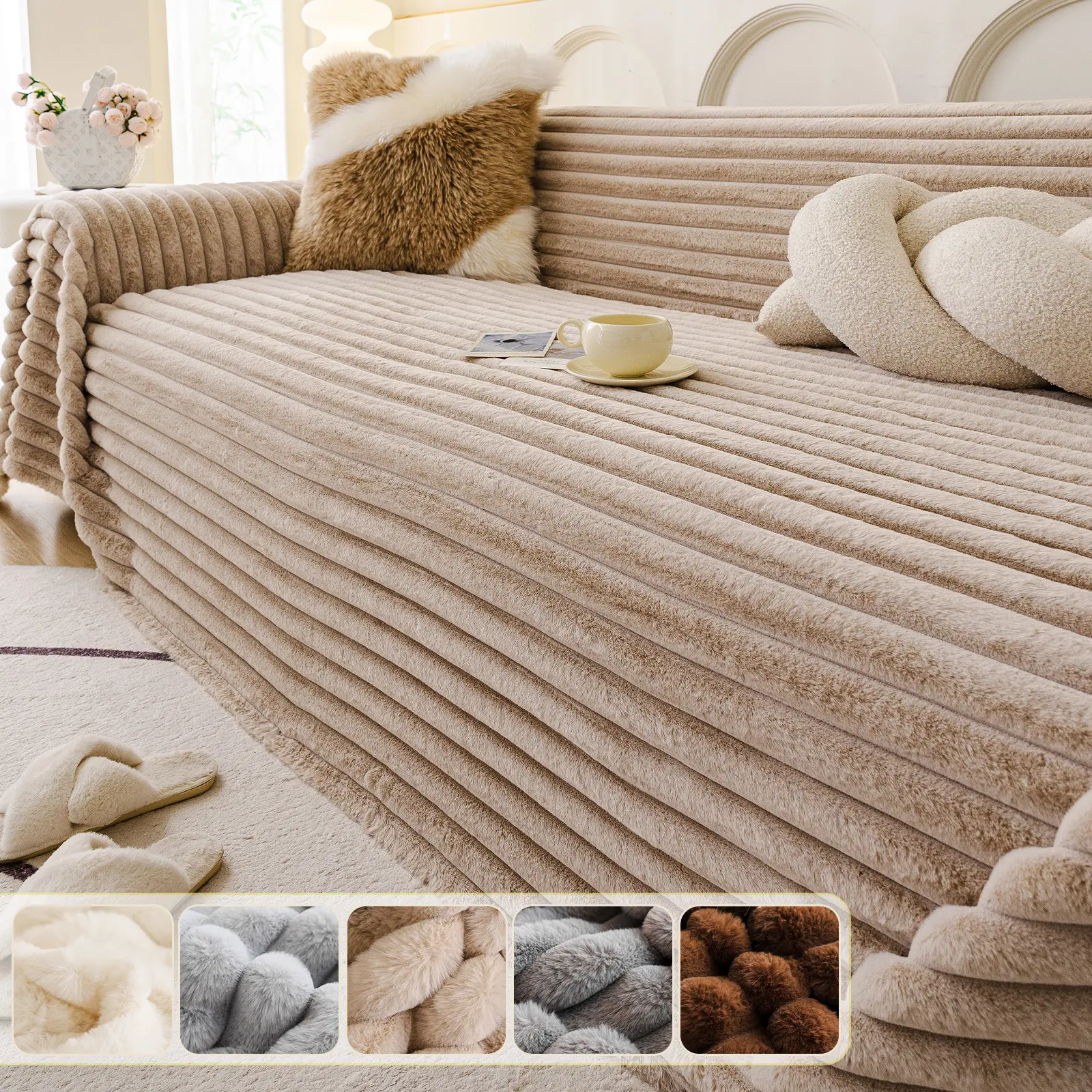 Cozy Large Sofa Blanket, Ultra-Soft Elastic Sofa Cover, L-Shaped Velvet Couch for Bedroom Living Room, Pet Friendly, Sofa Slipcover, Sofa Couch Covers