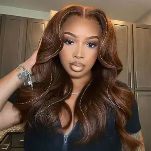CurlyMe Mocha Mousse Color Layered Cut Face Framing Body Wave Pre-Cut Lace Wear Go Wig