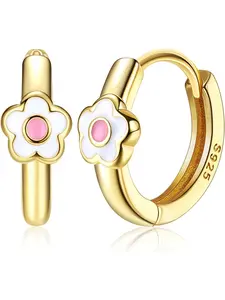 Daisy Hoop Earrings for Women Toddler S925 Sterling Silver Hypoallergenic Lightweight Gold Plated Cute Small Cartilage Gold Hoop Earring for Kids Girls