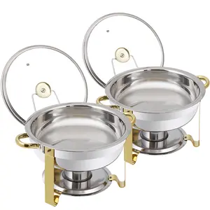 SEGAWE Elegant Gold and Silver 2 Pack 5QT Worry-Free Assemble Round Chafing Dishes for Buffet