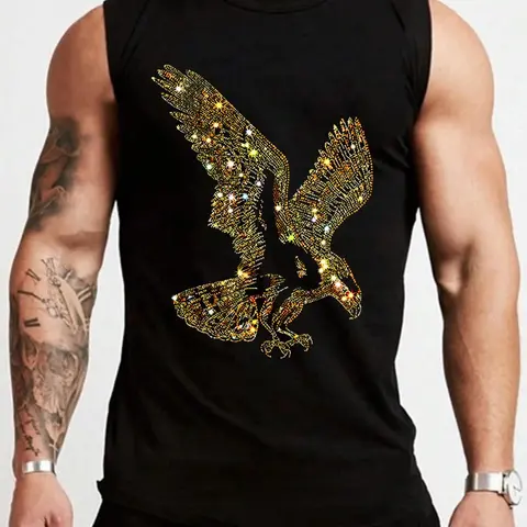 Men's Regular Fit Eagle Print Round Neck Tank Top, Casual Breathable Sleeveless Sports Tops for Summer, Fashion Men's Clothes for Daily Wear, Socks, Workout Tank Top, Athletic Tank Tops, Sleeveless Activewear