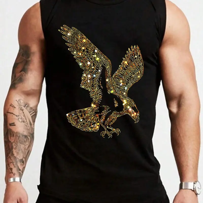 Men's Regular Fit Eagle Print Round Neck Tank Top, Casual Breathable Sleeveless Sports Tops for Summer, Fashion Men's Clothes for Daily Wear, Socks, Workout Tank Top, Athletic Tank Tops, Sleeveless Activewear