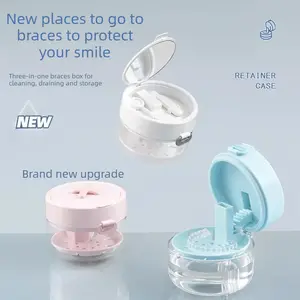 3-in-1 Portable Hidden Denture Storage Box with Adjustable Height — Cleaning and Soaking Holder for Dentures