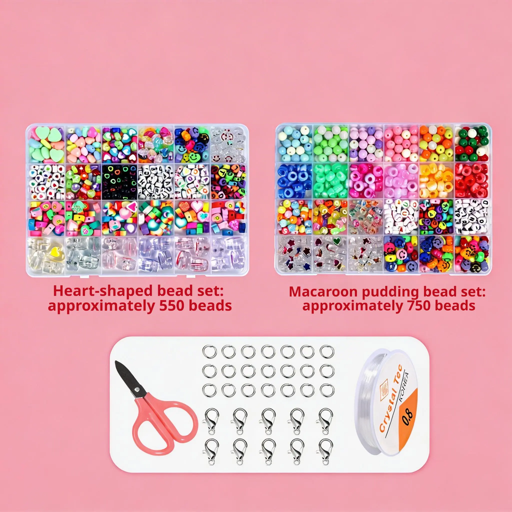 2 boxes of heart-shaped pony beads