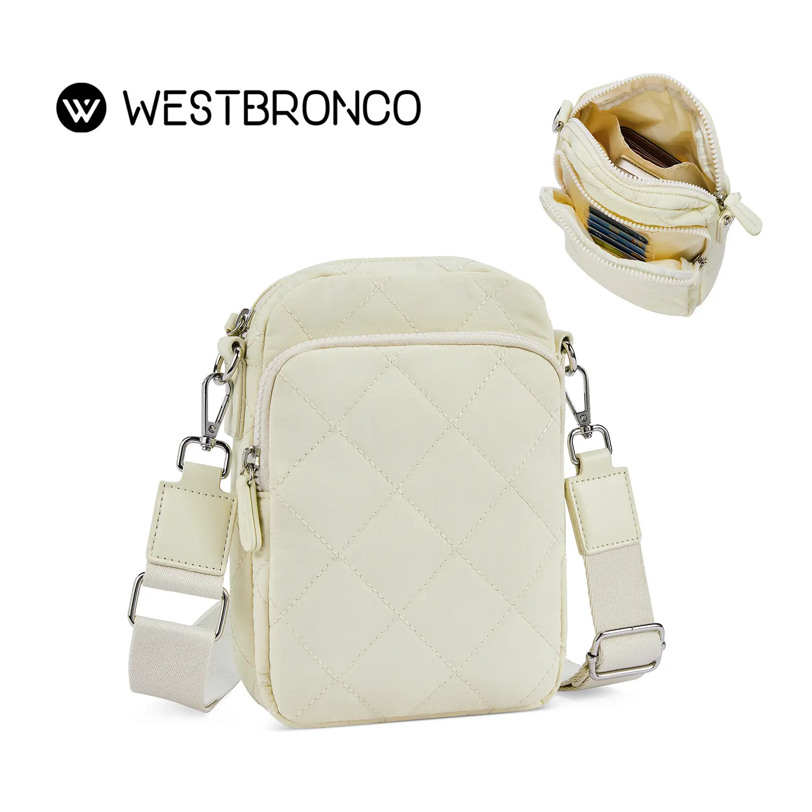 WESTBRONCO Trendy Nylon Fabric Small Quilted Women's Crossbody Shoulder Bag - Everyday Compact Daily Bag with Card Slots, Adjustable Strap, Cell Phone Wallet Purse, Mom Gift Idea
