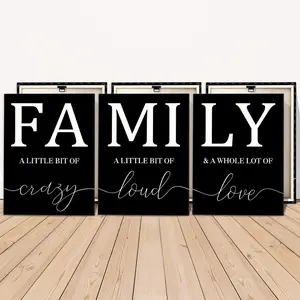 Wooden Framed Canvas Painting, 3 Counts/set Family Letter Pattern Wall Art, Modern Art Wall Decor, Home Decoration Poster for Living Room, Bedroom