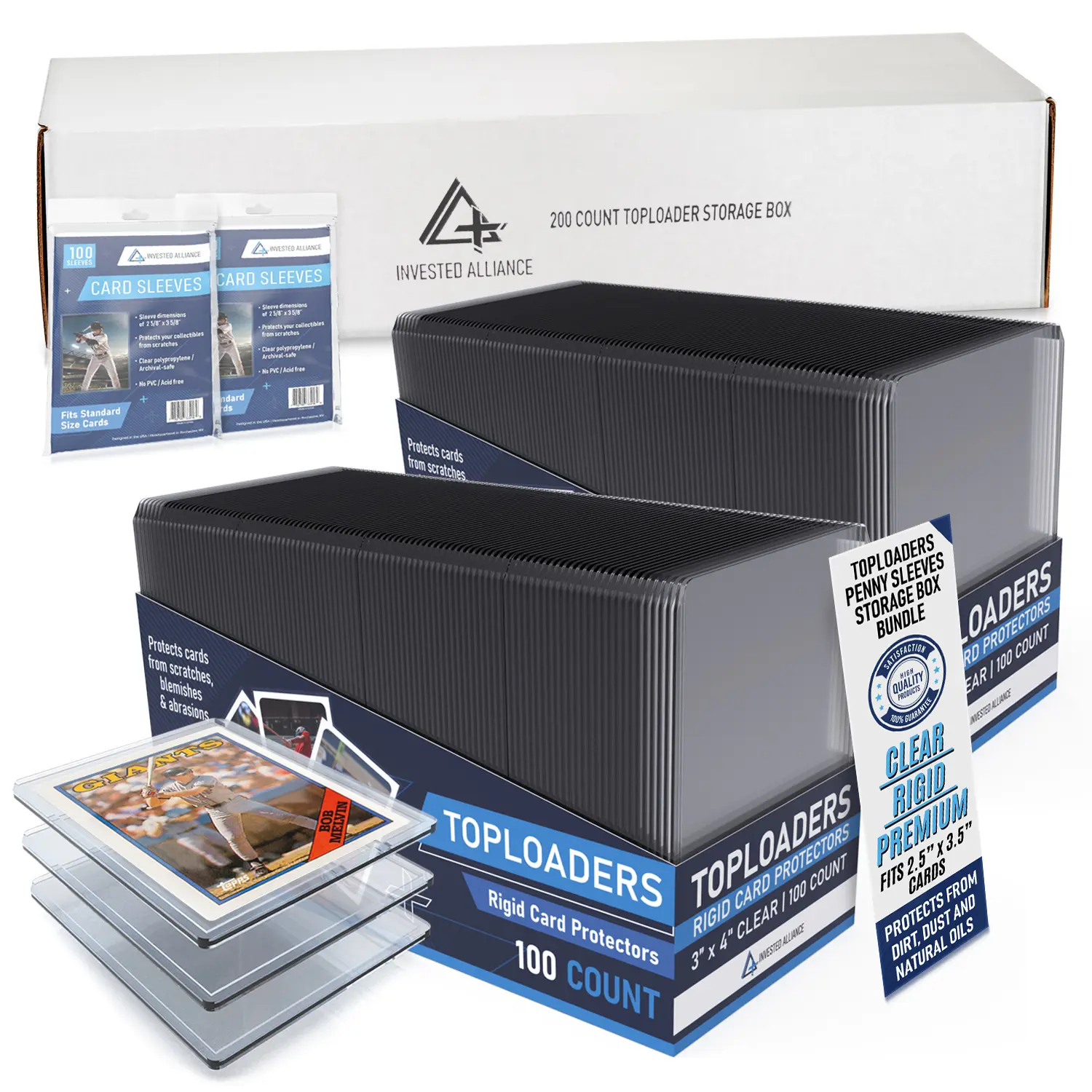Premium 200 Count Toploaders + Penny Sleeves Storage | Hard Plastic & Soft Sleeves | Baseball + Trading Card Top Loaders Protectors | Clear Trading Card Top Loader | Ultra MTG + Pro Sports Toploaders