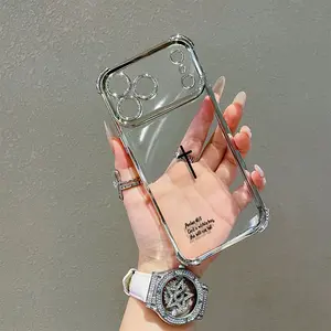 Transparent TPU Protective Cellphone Case, Electroplated Cross-Design 4-Corner Airbag Shockproof Cover for iPhone 17/16/15/14/13/12/11 Pro Max, Mobile Phone Accessories