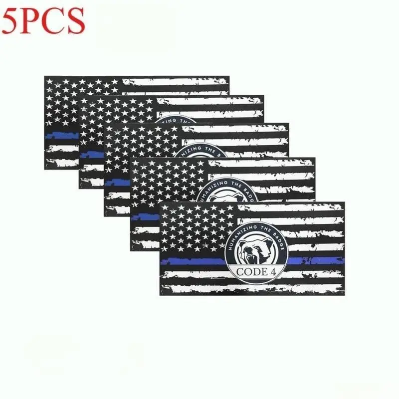 Thin Blue Line Police Decals Stickers - 5PCS High-Quality PVC, Waterproof, Sun-Proof, Stick-On Vehicle Accessories for Vehicles, Laptops (Code 4 Humanizing The Badge) Decal Pack