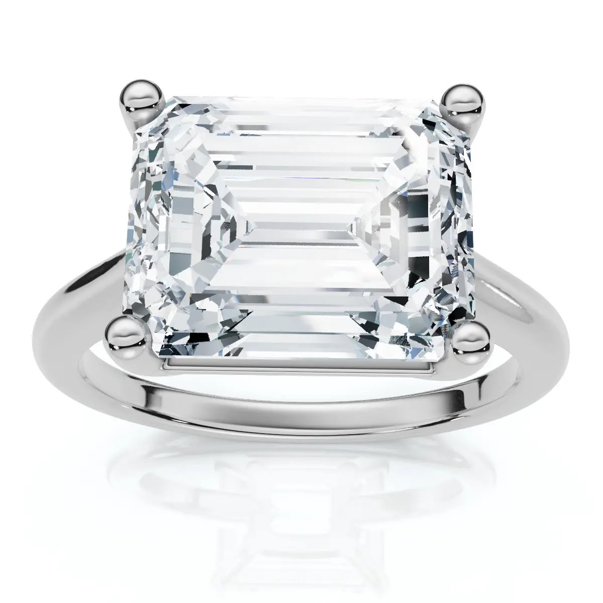 Certified 5Ct Emerald Cut Lab Grown Diamond Solitaire East West Engagement Ring