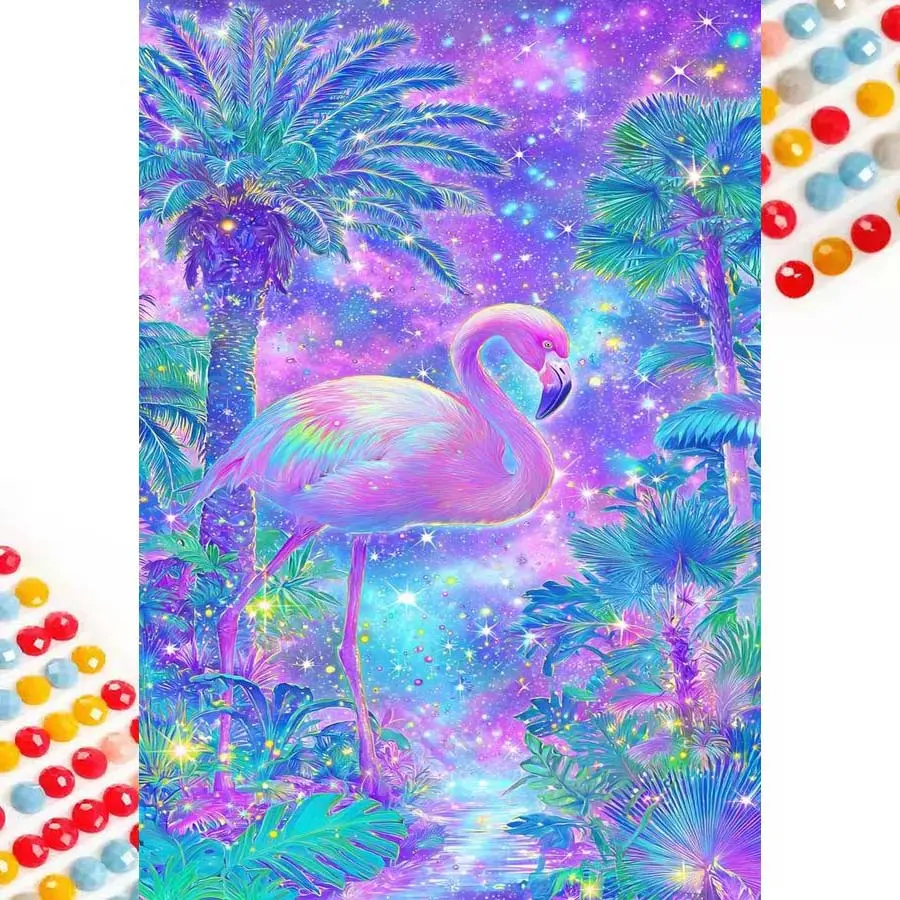 5D DIY Full Diamond Round Diamond Painting - Diamond Art Kit Dreamy Flamingo Mosaic, Canvas - DIY Decorative Painting, Home Wall Decor, Suitable for Halloween and Christmas, Birthday and Anniversary Gifts