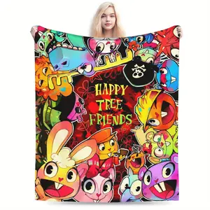 A popular Happy Tree Friends 1 ultra-soft flannel blanket, featuring a fashionable and trendy design, delicate and skin-friendly, soft, breathable, and non-shedding. It is lightweight and warm, suitable for all seasons. It can be used as a sofa thro