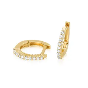 14k Gold Diamond Huggies Hoop Earrings