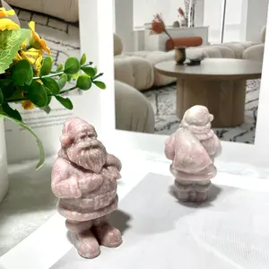 IG Crystal 2 Counts Pink Opal Santa Claus Crystal Carvings Healing Stones Natural Stone Chakra Balancing Reiki Home Office Decor