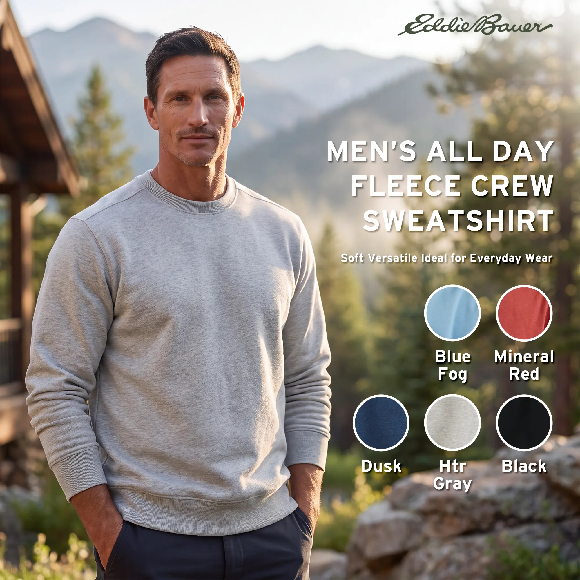 Eddie Bauer Men's All Day Fleece Crew Sweatshirt Soft Versatile Ideal for Everyday Wear