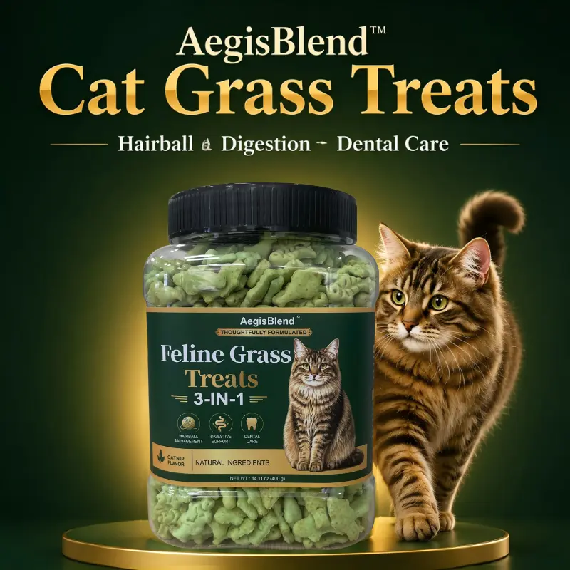 Crunchy Catnip Flavor Cat Grass Treats - New Launch Limited-Time 14.11oz (400g) Large Pack, 3-in-1 Formula with Probiotics for Digestive Health Support, Hairball Control, Dental Care, Multi-Cat Household Wellness Aid