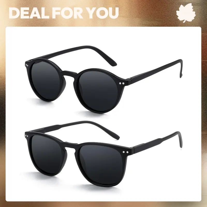 ZENOTTIC 2pcs Women's Polarized Sunglasses - Casual Style Eyewear, Full Rim Round/Square Frames, Classic Vintage Design, Ideal for Beach Holidays, Couple Gift, Classic Vintage Sunglasses, Trendy Vintage Sunglasses