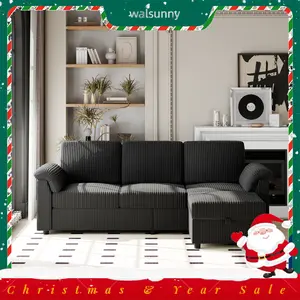 Walsunny L-Shaped Convertible Sectional Sofa Couch with Removable Pillows, 79in Reversible modular High Resiliency Foam Cushions,Ottoman, Black